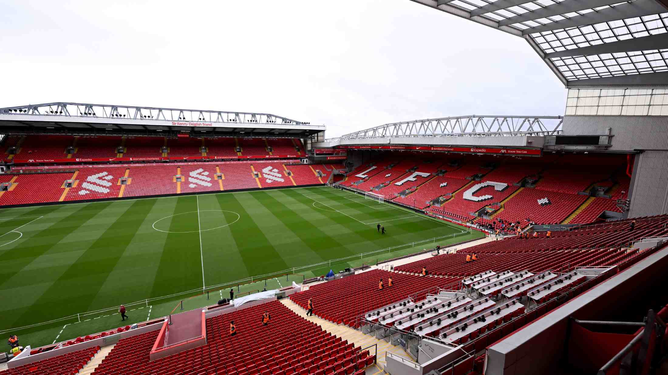 View of Liverpool FC stadium taken from the top of the seating area