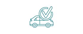 Icon of a car with a tick in a circle above it