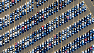 Aerial view of a car park full of cars