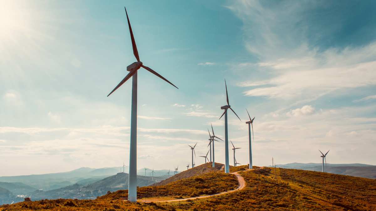 wind turbines on a hill